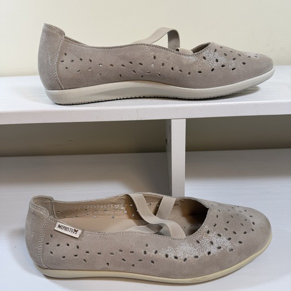 Mephisto Women's Size 7 Karla Perf Light Taupe Liam 818 Criss-Cross Ballet Flats - Picture 2 of 11